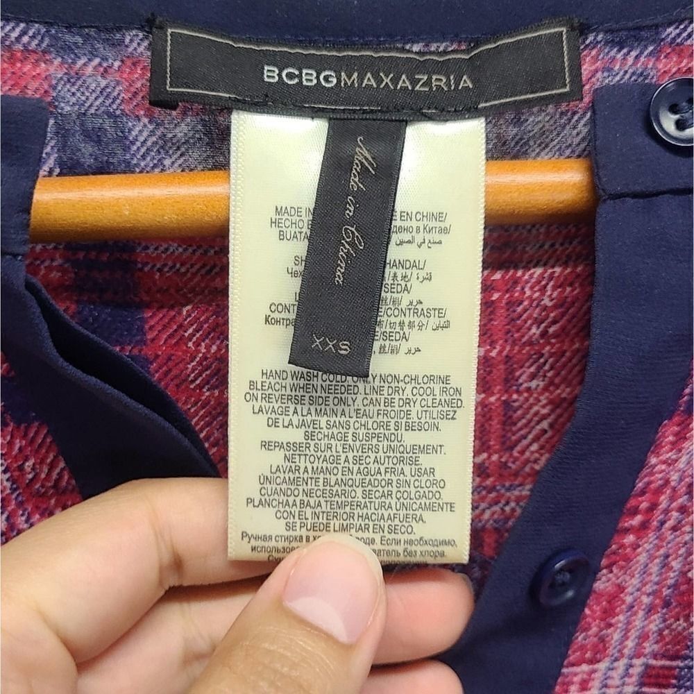 BCBGMAXAZRIA Silkâ Plaid ButtonâDownâDressâSizeâXXS - Picture 6 of 9